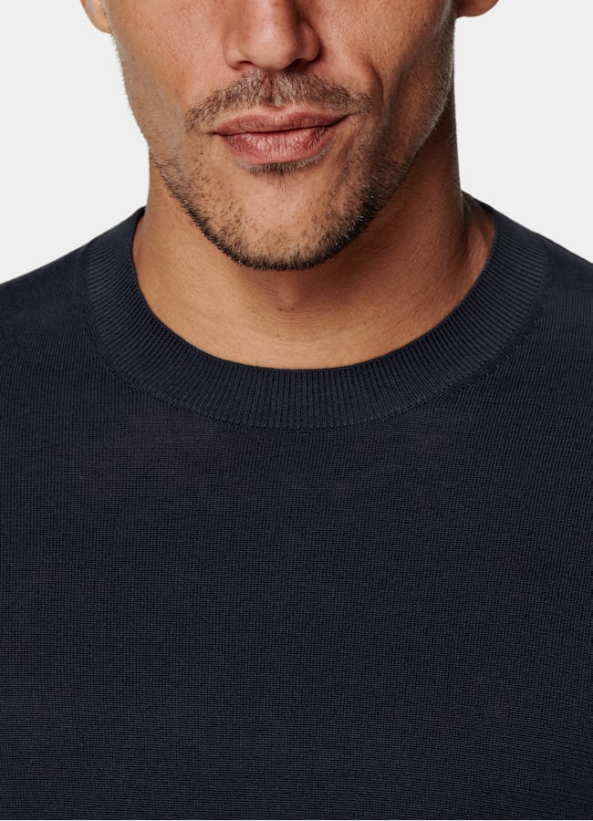 SUITSUPPLY Cotton Silk Navy Crewneck