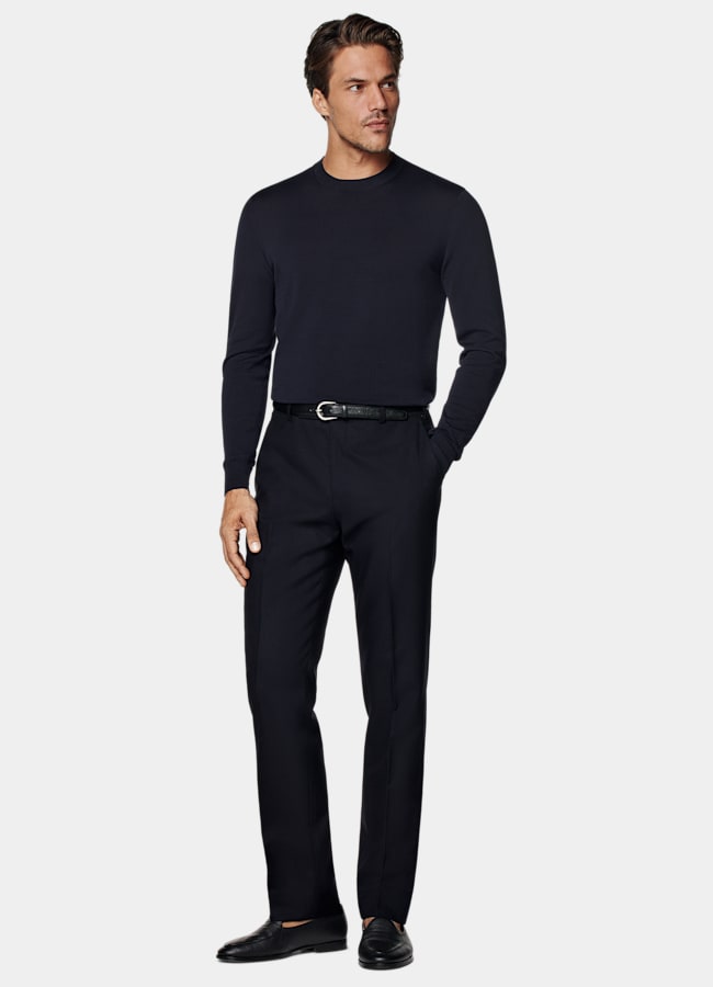 SUITSUPPLY Cotton Silk Navy Crewneck
