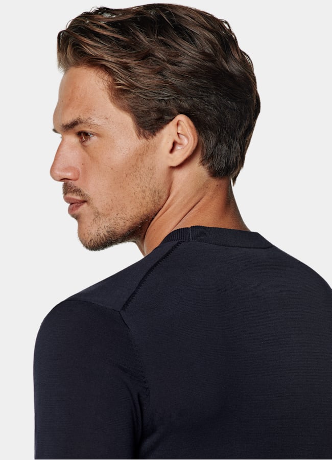 SUITSUPPLY Cotton Silk Navy Crewneck