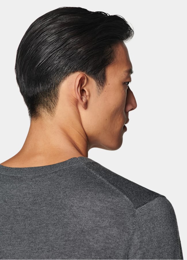 SUITSUPPLY Silk Wool Cashmere Grey V-Neck Cardigan