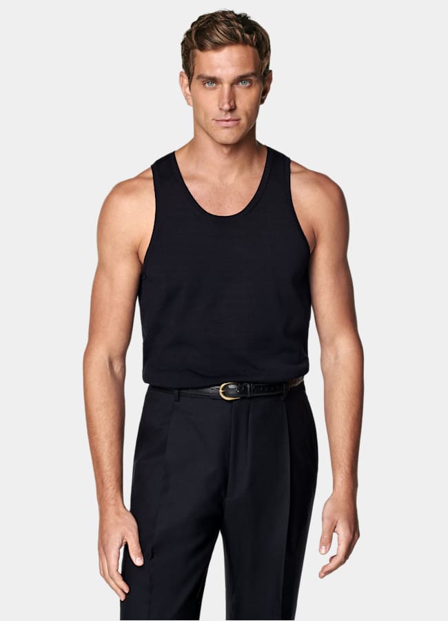 SUITSUPPLY Cotton Silk Navy Knitted Tank Top