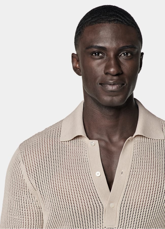 SUITSUPPLY Cotton Silk Sand Crochet Polo