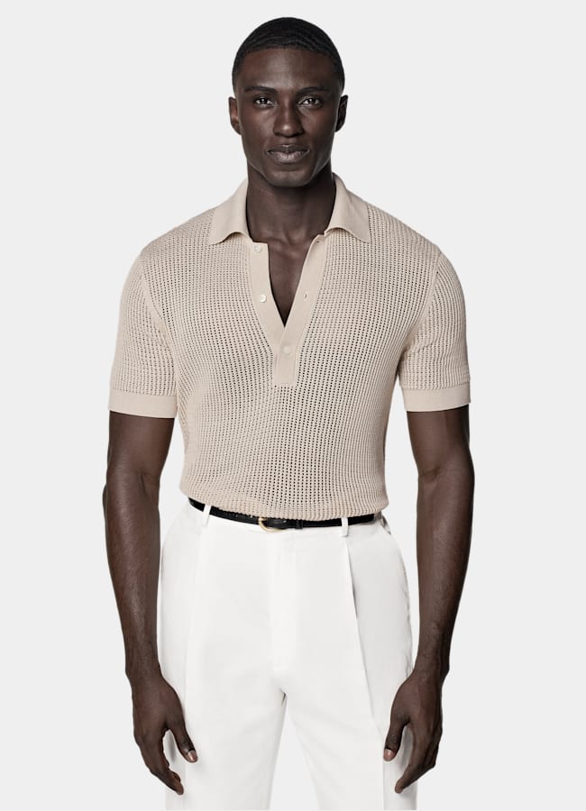 SUITSUPPLY Cotton Silk Sand Crochet Polo