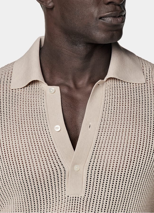 SUITSUPPLY Cotton Silk Sand Crochet Polo