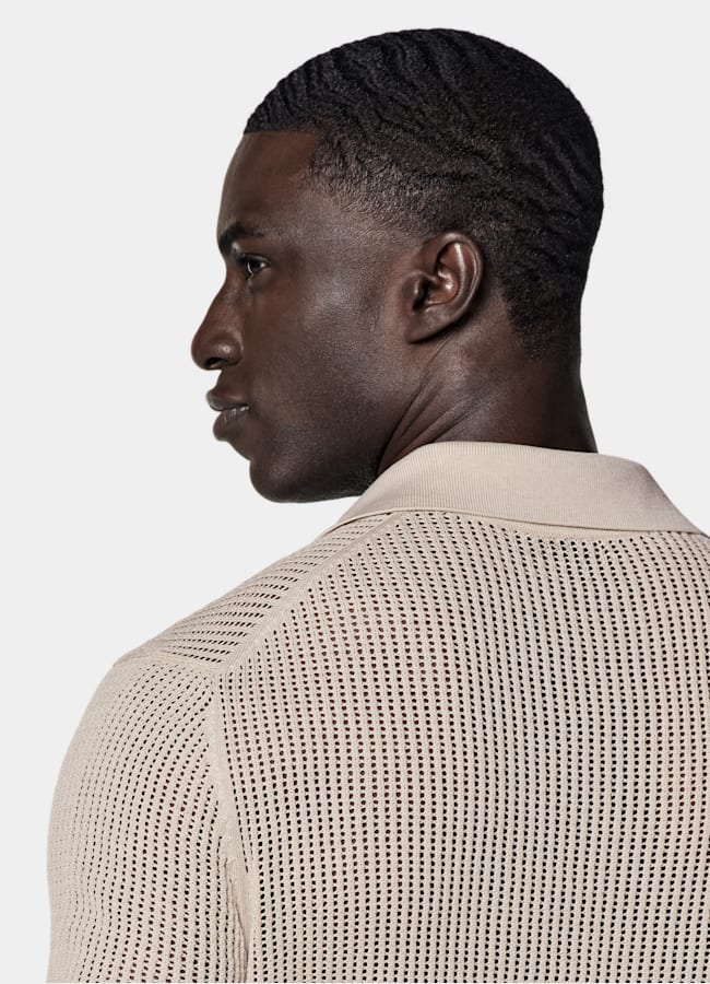 SUITSUPPLY Cotton Silk Sand Crochet Polo