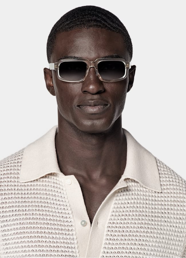 SUITSUPPLY Baumwolle Leinen Seide Poloshirt Crochet hellgrau