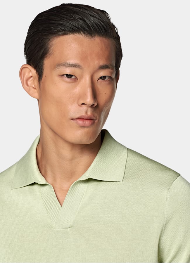 SUITSUPPLY Cotton Silk Light Green Buttonless Polo