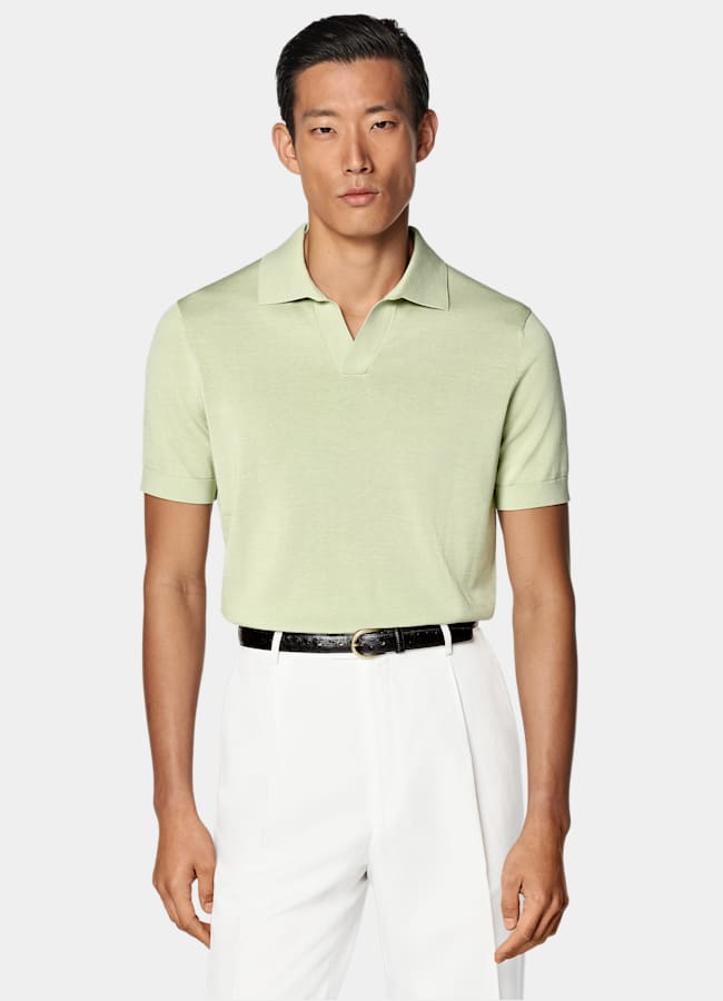 SUITSUPPLY Cotton Silk Light Green Buttonless Polo