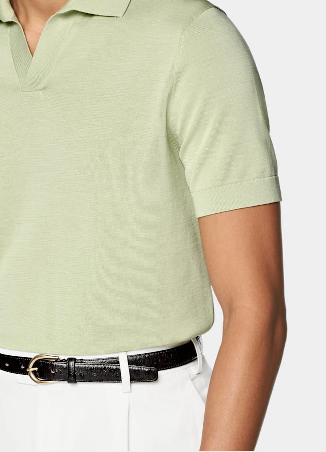 SUITSUPPLY Cotton Silk Light Green Buttonless Polo