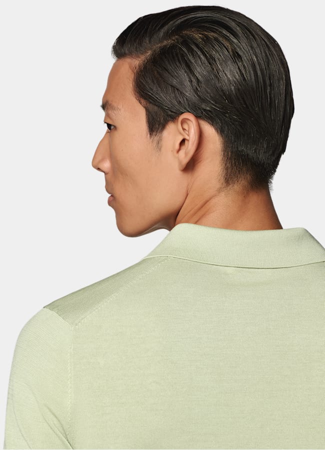 SUITSUPPLY Cotton Silk Light Green Buttonless Polo