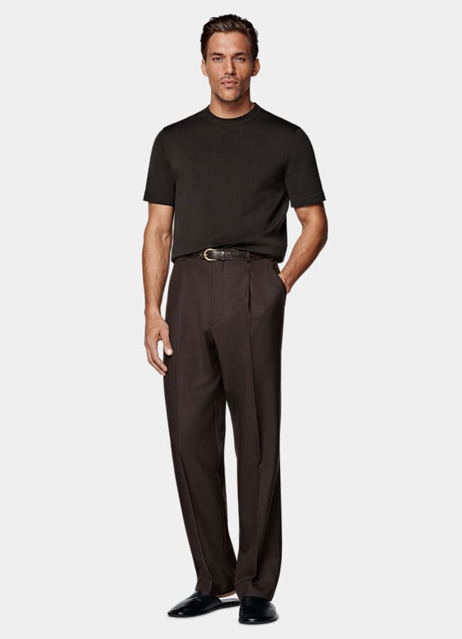 SUITSUPPLY Cotton Silk Dark Brown Short Sleeve Crewneck