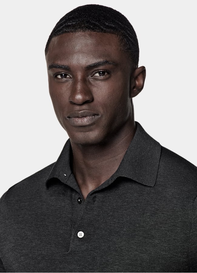 SUITSUPPLY Cotton Silk Dark Grey Polo