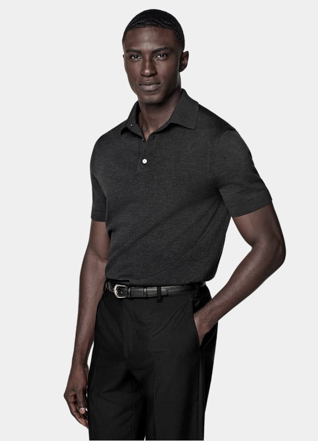 SUITSUPPLY Cotton Silk Dark Grey Polo