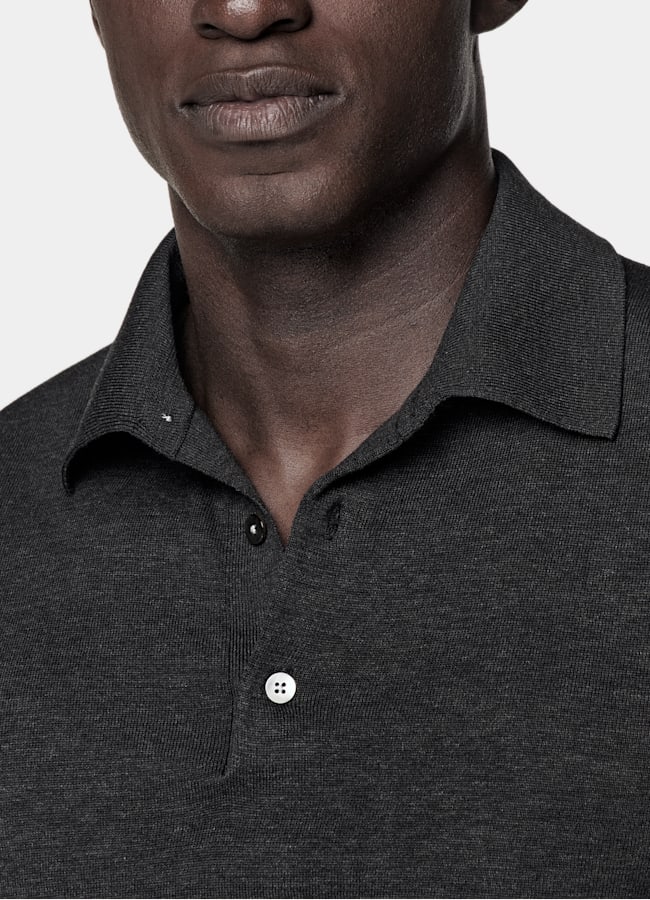 SUITSUPPLY Cotton Silk Dark Grey Polo