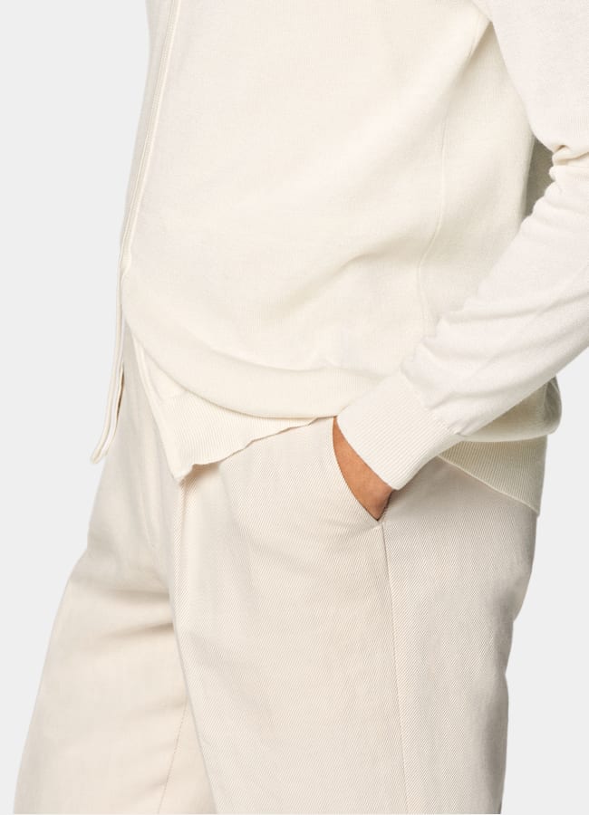 SUITSUPPLY Silk Wool Cashmere Off-White Zip Cardigan