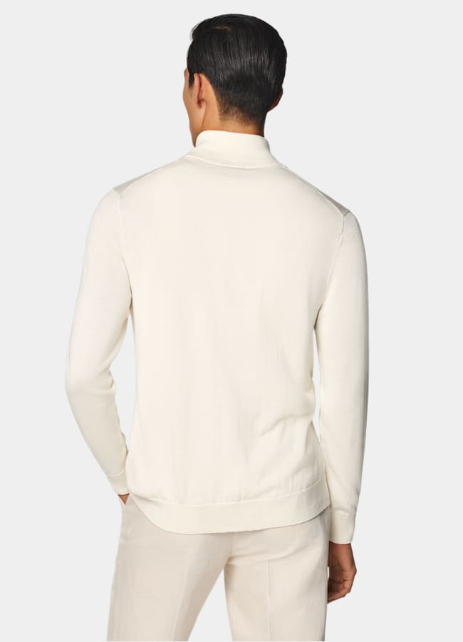 SUITSUPPLY Silk Wool Cashmere Off-White Zip Cardigan