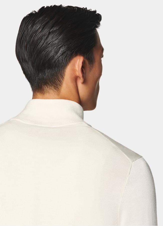 SUITSUPPLY Silk Wool Cashmere Off-White Zip Cardigan