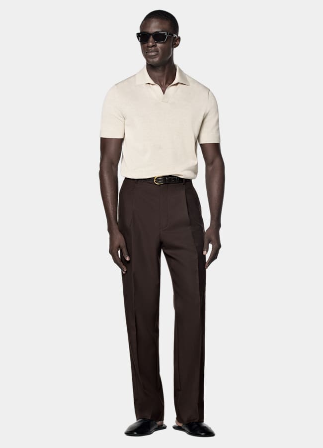 SUITSUPPLY Cotone e seta Maglietta polocolor sabbia senza bottoni