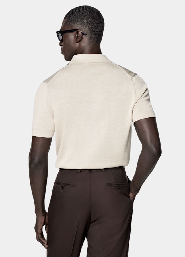 SUITSUPPLY Cotone e seta Maglietta polocolor sabbia senza bottoni