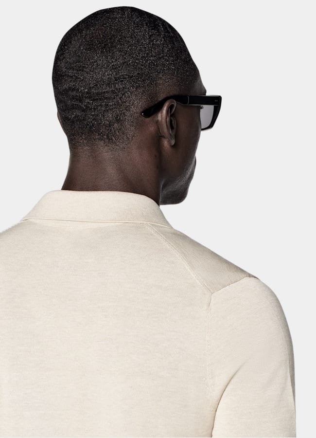 SUITSUPPLY Cotone e seta Maglietta polocolor sabbia senza bottoni