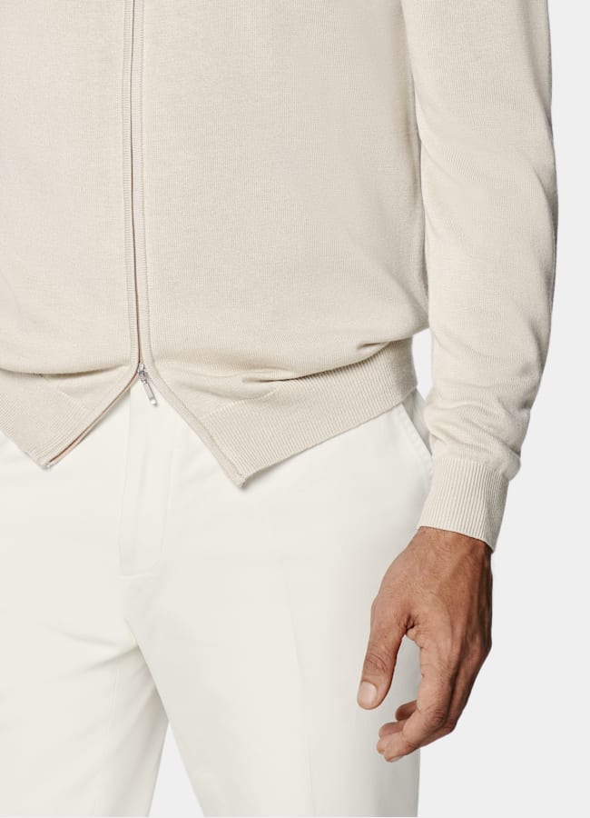 SUITSUPPLY Silk Wool Cashmere Sand Zip Cardigan