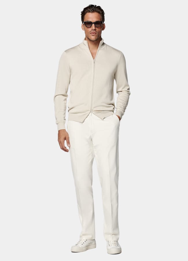 SUITSUPPLY Silk Wool Cashmere Sand Zip Cardigan