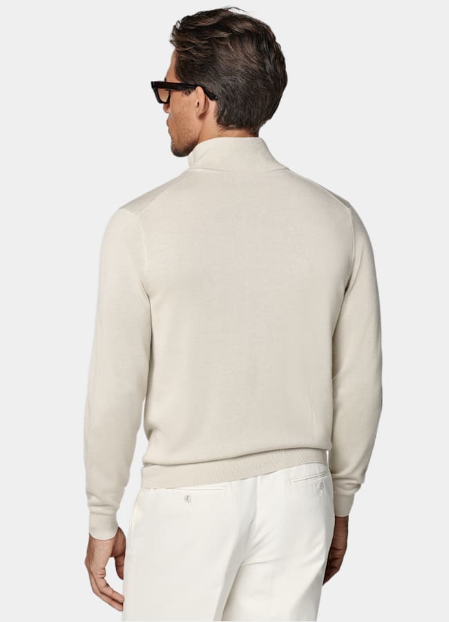 SUITSUPPLY Silk Wool Cashmere Sand Zip Cardigan