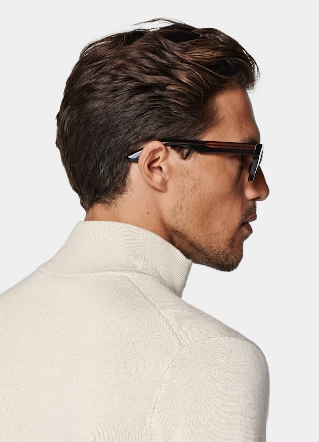 SUITSUPPLY Silk Wool Cashmere Sand Zip Cardigan