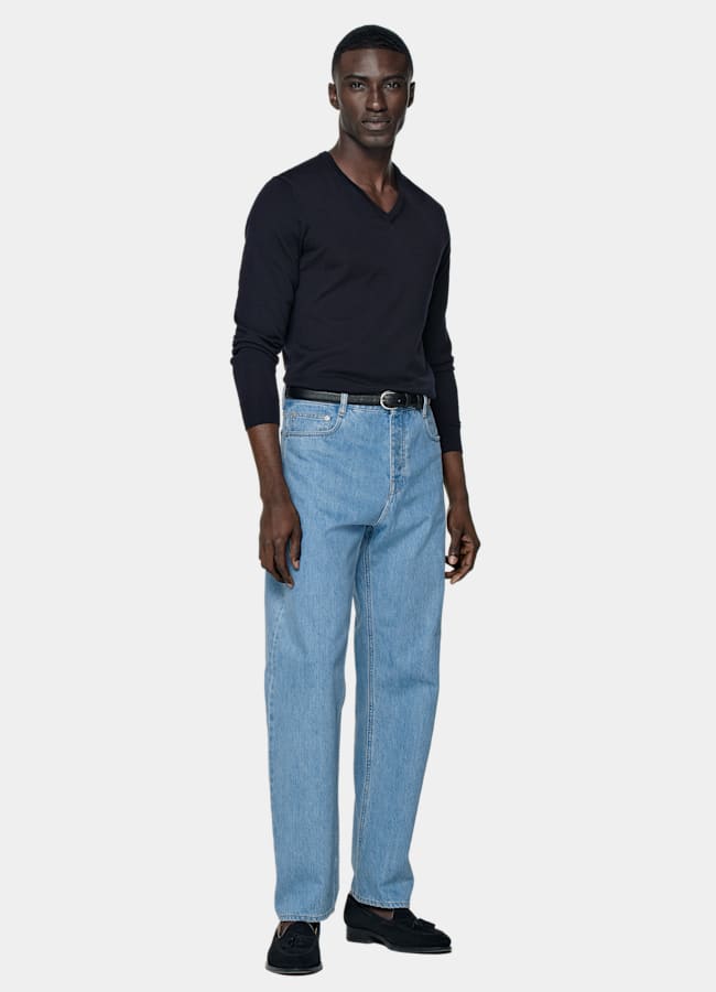 SUITSUPPLY Pure Wool Navy Merino V-Neck