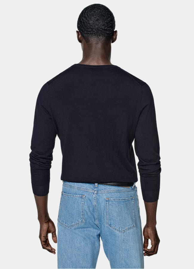 SUITSUPPLY Pure Wool Navy Merino V-Neck