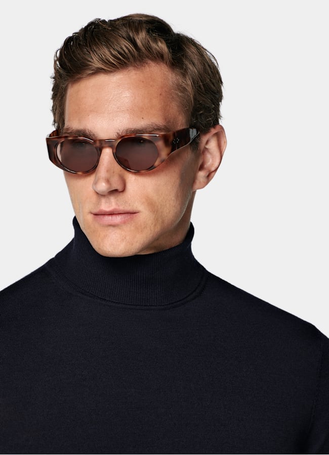 SUITSUPPLY Pure laine Col roulé Merino bleu marine