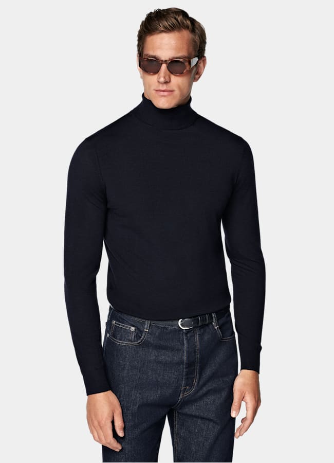 SUITSUPPLY Pure laine Col roulé Merino bleu marine