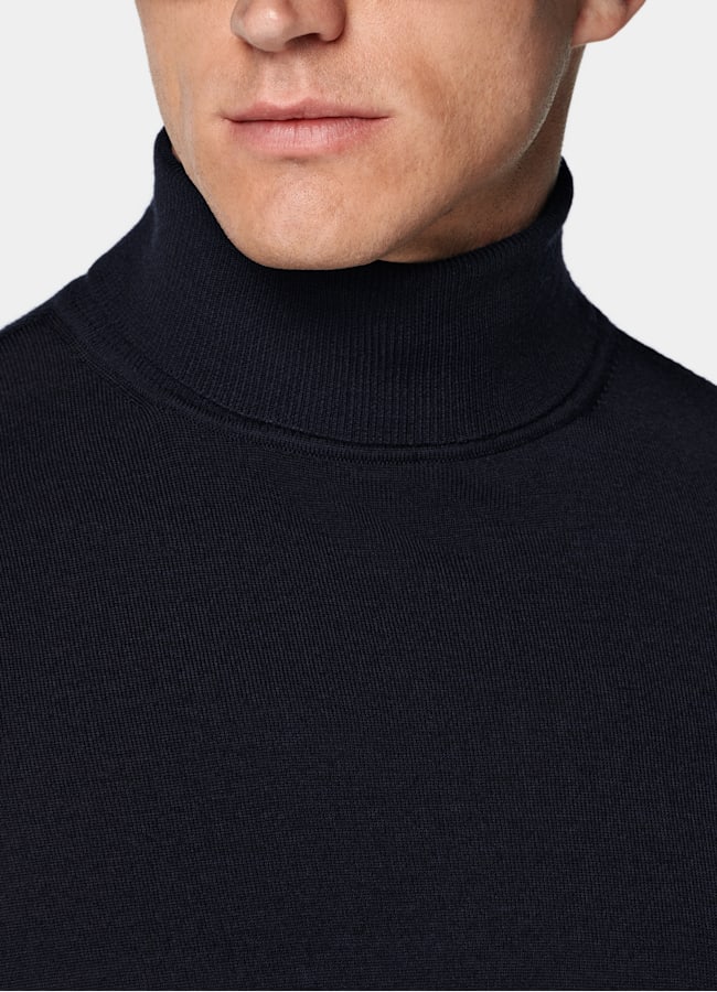 SUITSUPPLY Pure laine Col roulé Merino bleu marine