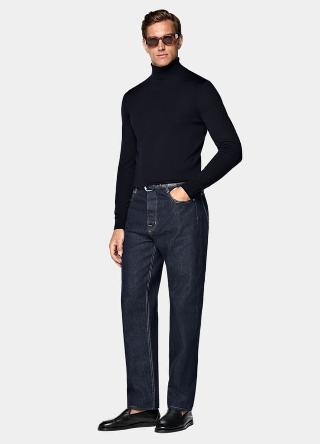 SUITSUPPLY Pure laine Col roulé Merino bleu marine