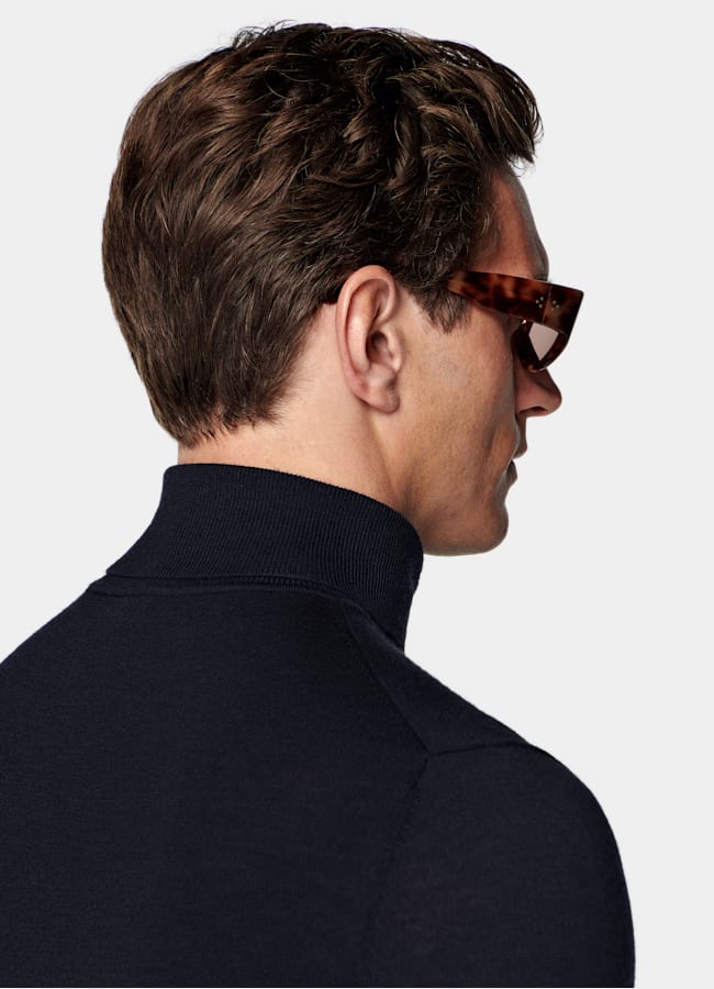 SUITSUPPLY Pure laine Col roulé Merino bleu marine