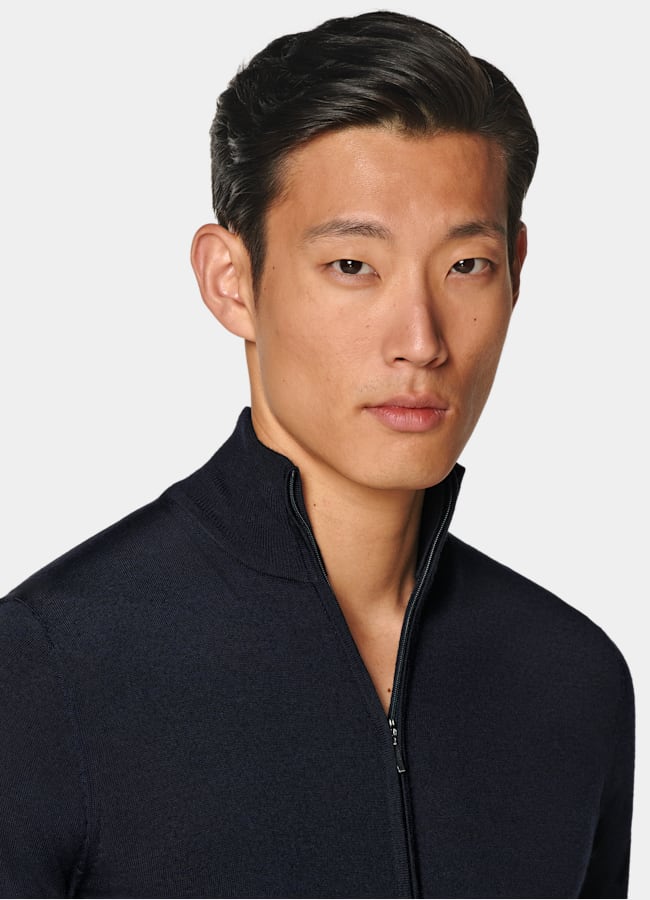 SUITSUPPLY Pura lana Cardigan navy Merino con zip