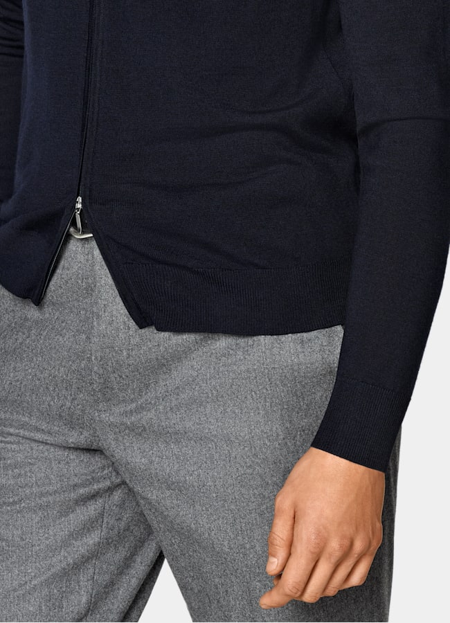 SUITSUPPLY Pura lana Cardigan navy Merino con zip