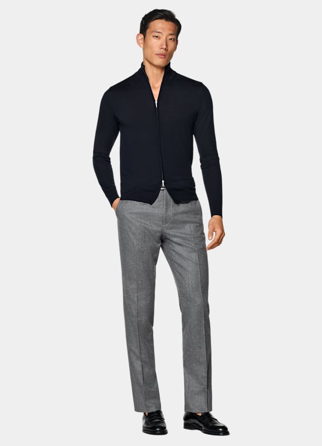 SUITSUPPLY Pura lana Cardigan navy Merino con zip