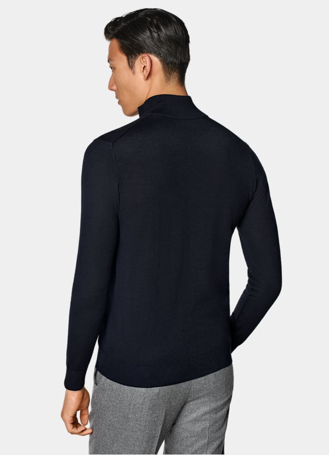 SUITSUPPLY Pura lana Cardigan navy Merino con zip