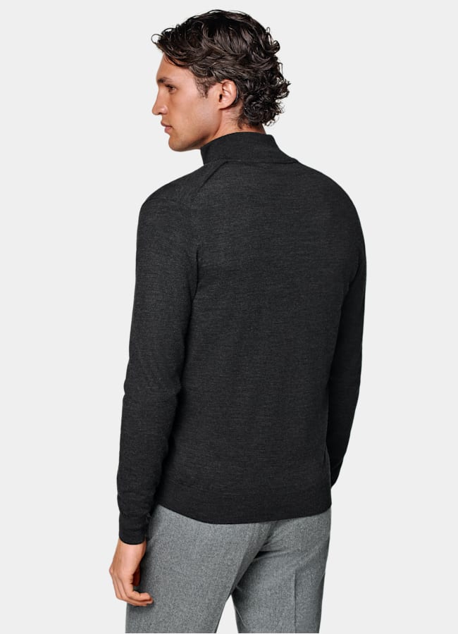 SUITSUPPLY Pure Wool Dark Grey Merino Zip Cardigan