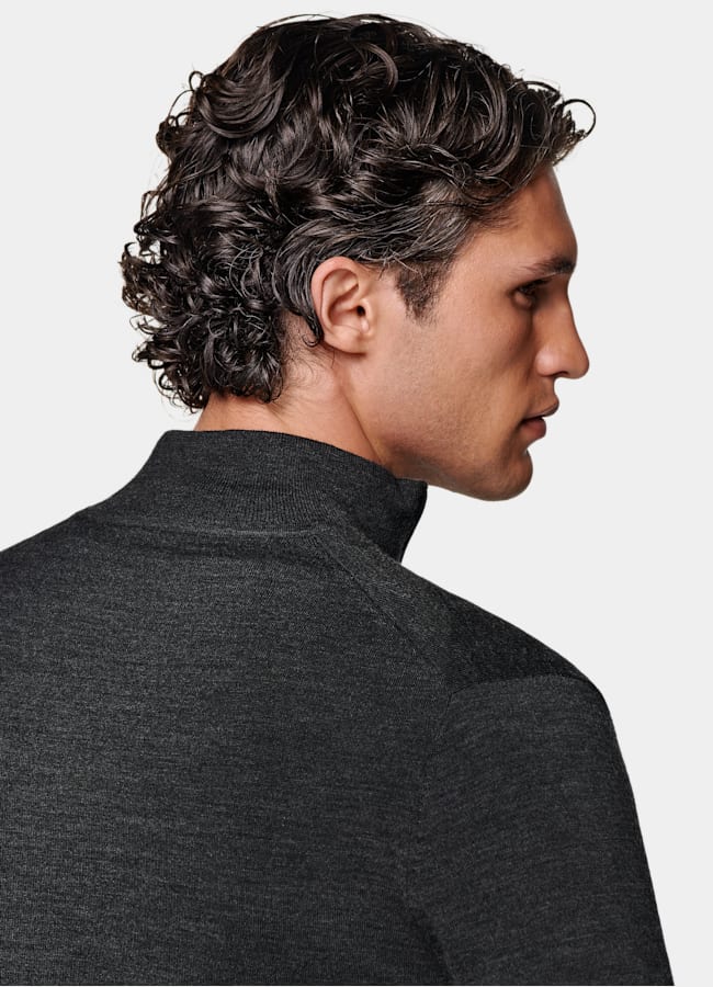 SUITSUPPLY Pure Wool Dark Grey Merino Zip Cardigan