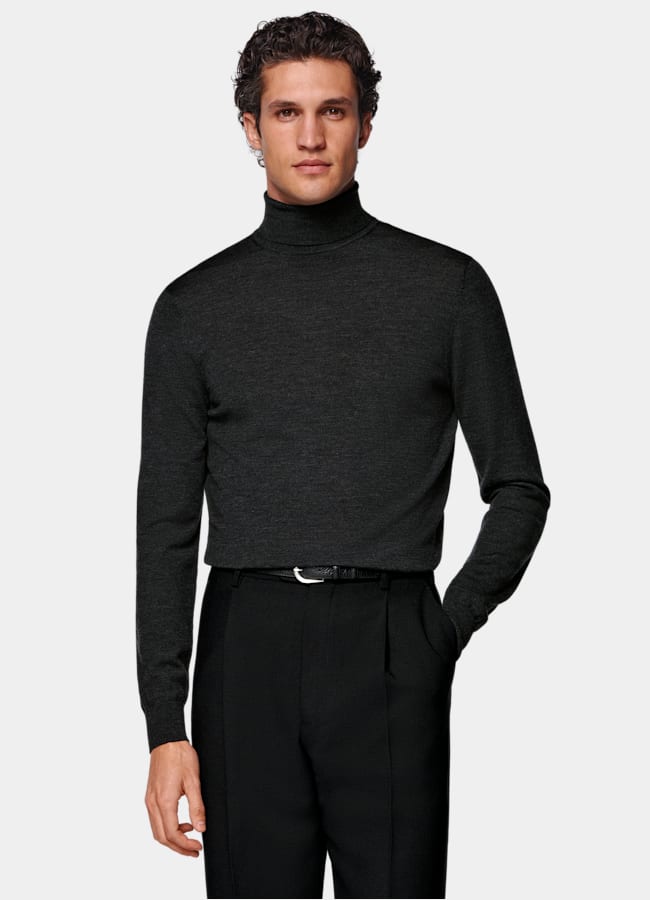 SUITSUPPLY Pure Wool Dark Grey Merino Turtleneck