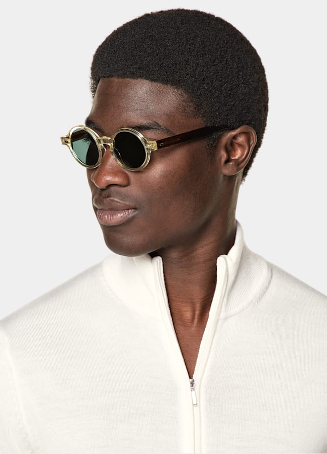 SUITSUPPLY Pure Wool Off-White Merino Zip Cardigan