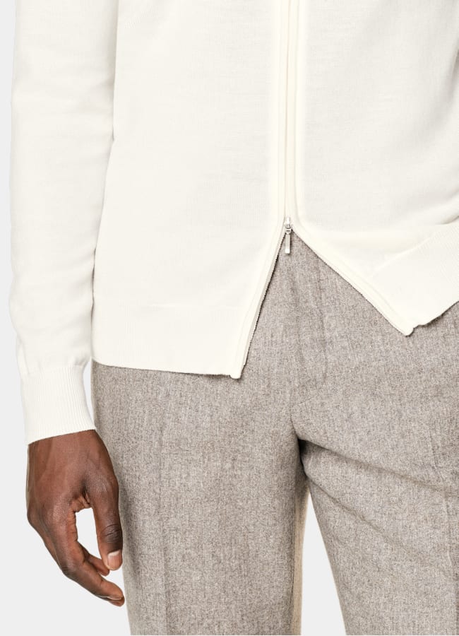SUITSUPPLY Pure Wool Off-White Merino Zip Cardigan