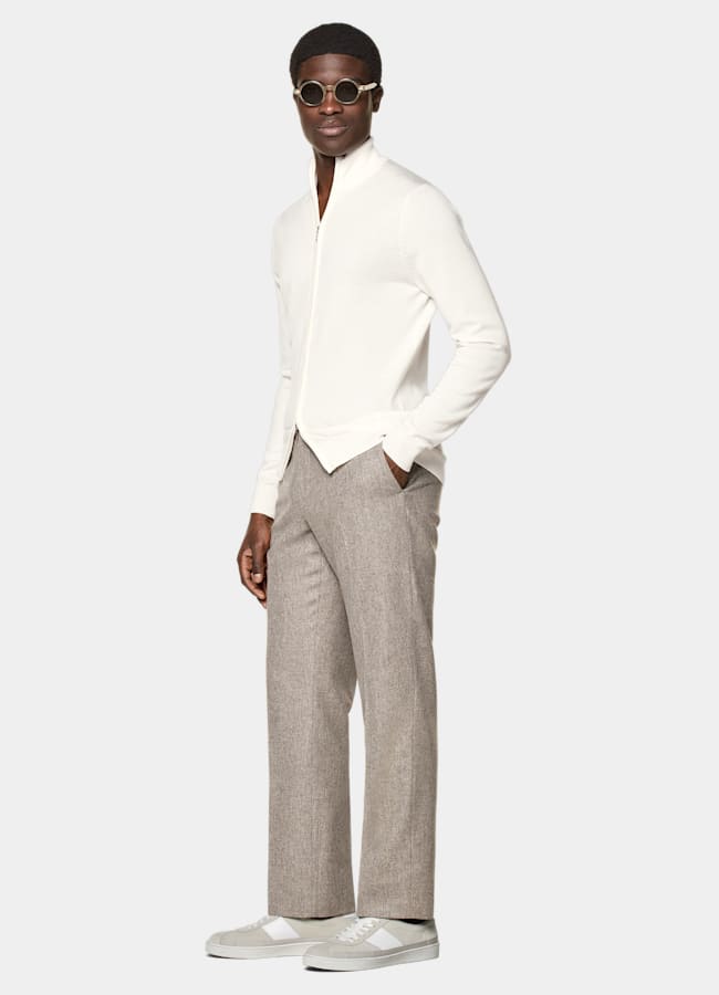 SUITSUPPLY Pure Wool Off-White Merino Zip Cardigan