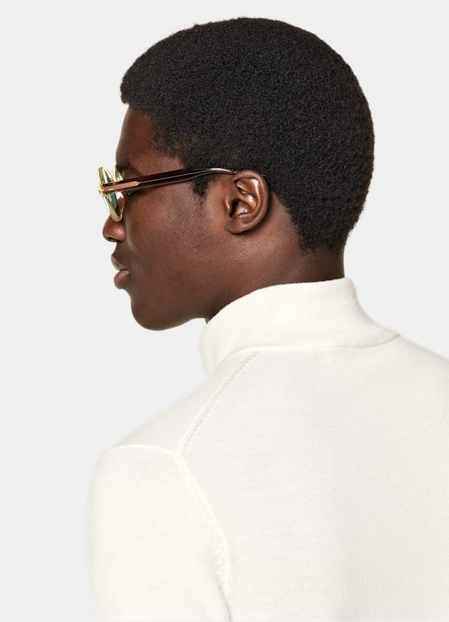 SUITSUPPLY Pure Wool Off-White Merino Zip Cardigan