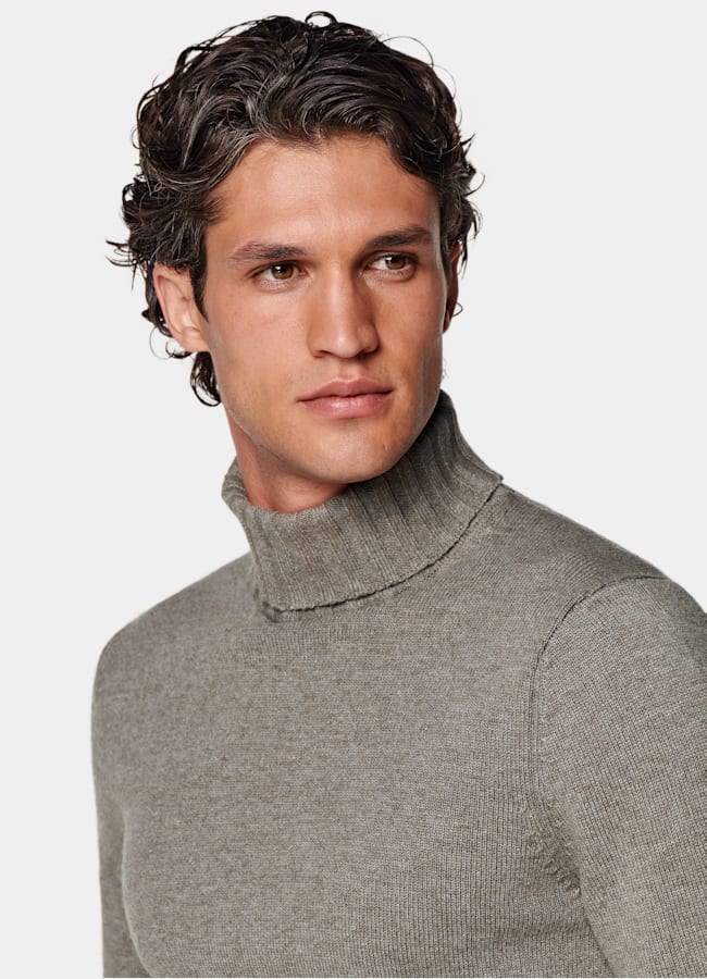 SUITSUPPLY Wool Cashmere Taupe Turtleneck