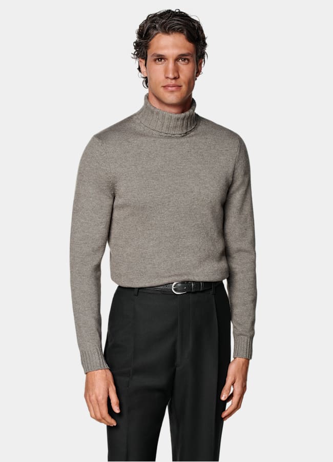 SUITSUPPLY Wool Cashmere Taupe Turtleneck