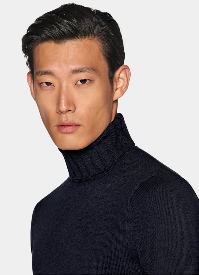 SUITSUPPLY Wool Cashmere Navy Turtleneck