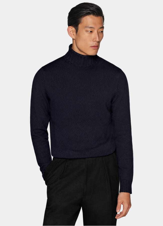 SUITSUPPLY Wool Cashmere Navy Turtleneck
